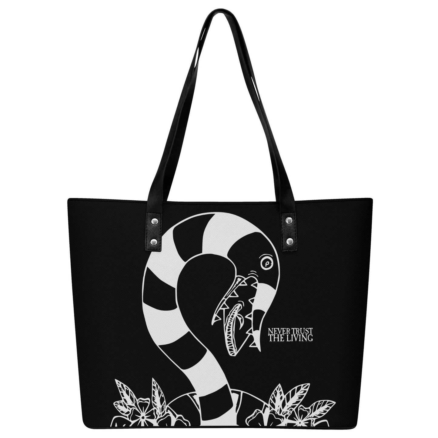 Never Trust Leather Tote Bag with Back Zipper Pocket