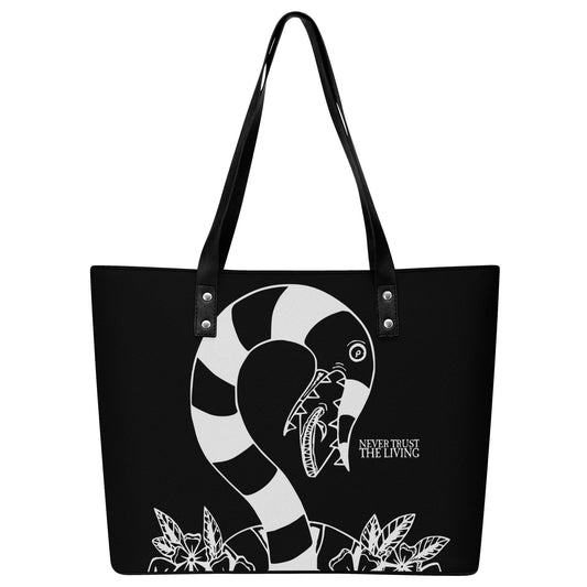 Never Trust Leather Tote Bag with Back Zipper Pocket