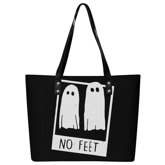 Strange & Unusual Leather Tote Bag with Back Zipper Pocket