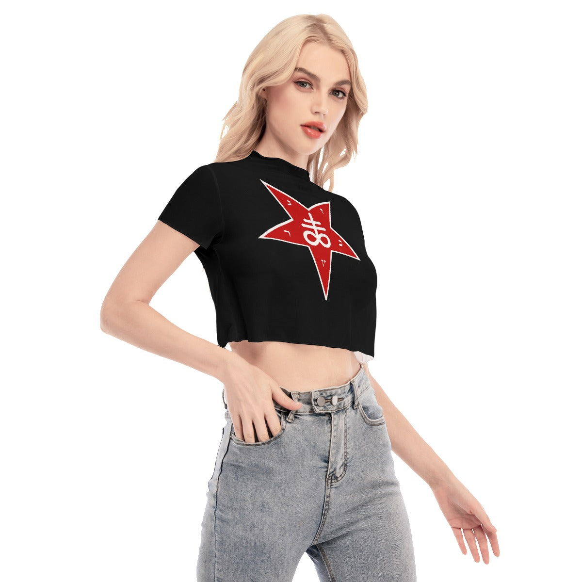 Baphomet Star Short Sleeves Mesh Crop Top