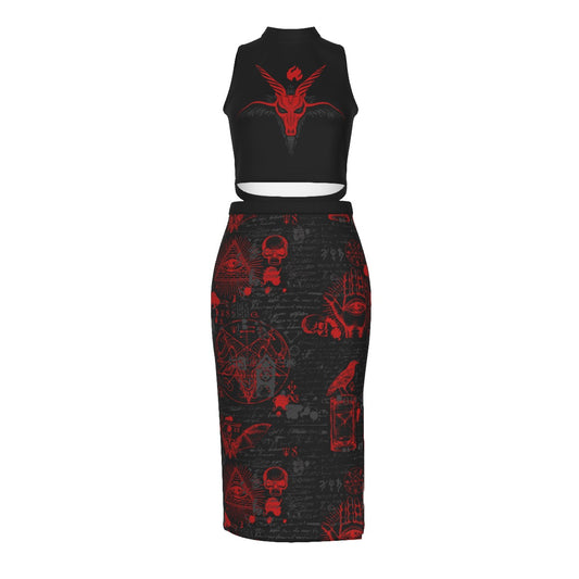 Red Dawn Split High Skirt Set