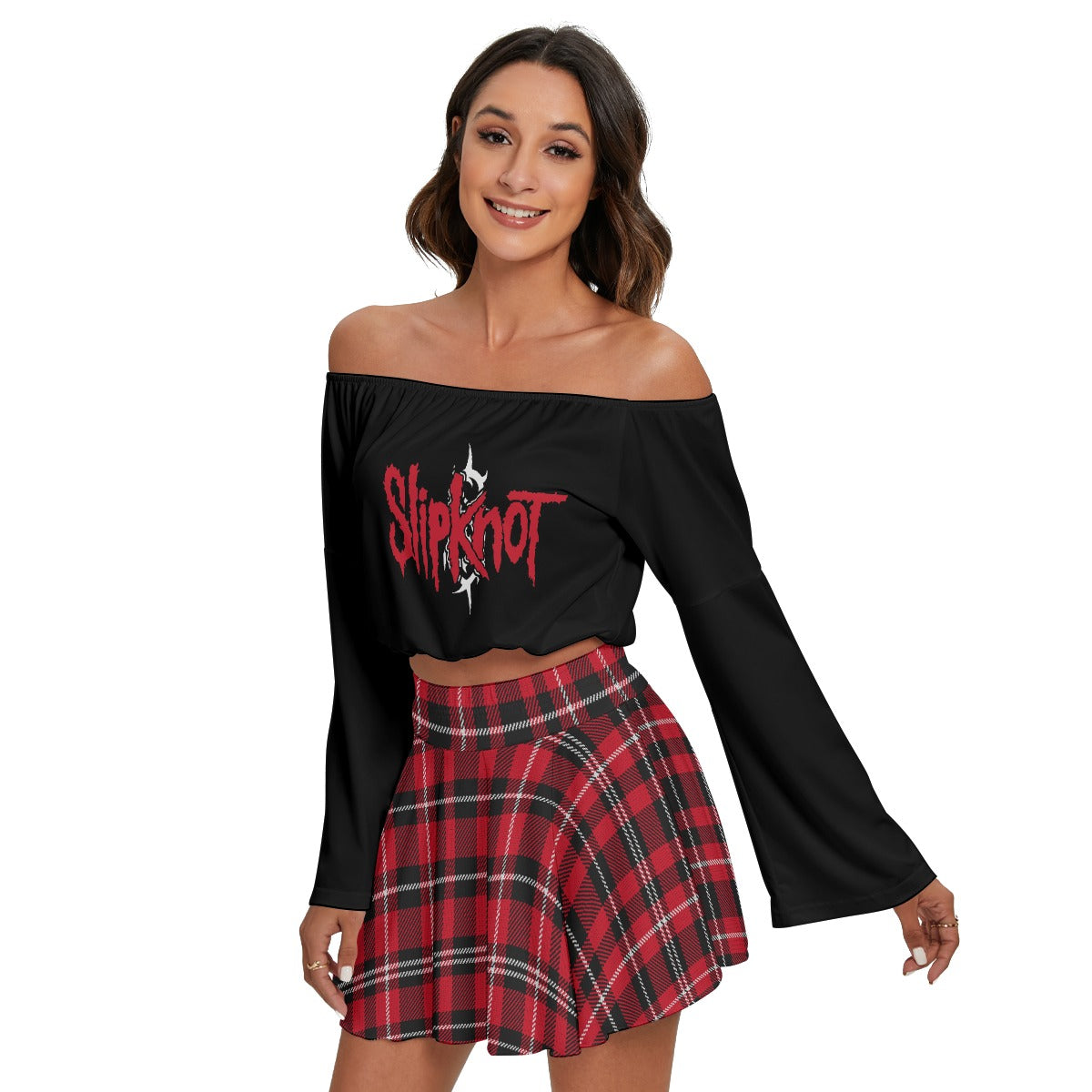 Slipknot Off-shoulder Top And Skirt Set