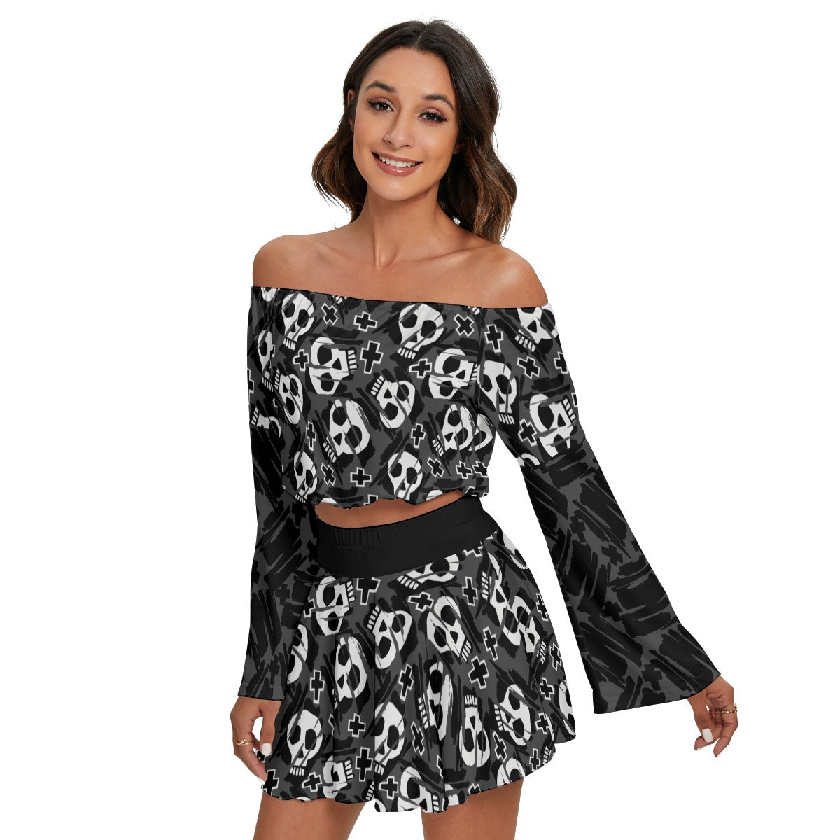 Christ is Dead Off-shoulder Top And Skirt Set