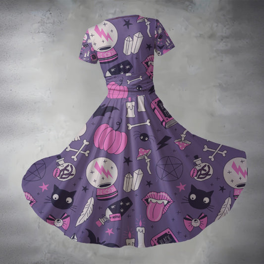 Spooky Mystic (pastel) V Neck Midi Dress
