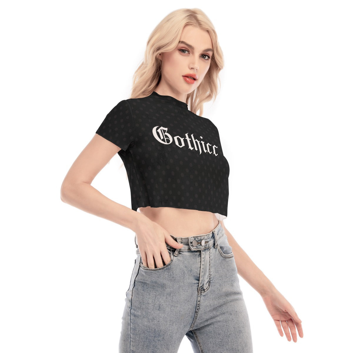 Gothicc Short Sleeves Mesh Crop Top