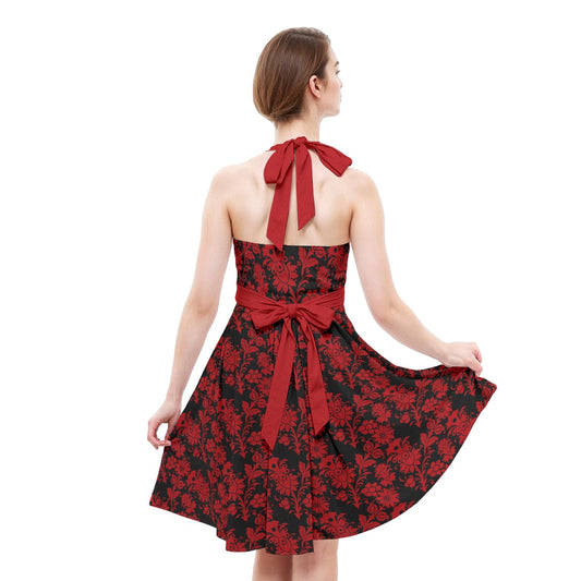 Gothic Flowers (red) Halter Skater Dress
