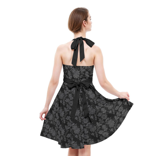 Gothic Flowers Halter Skater Dress