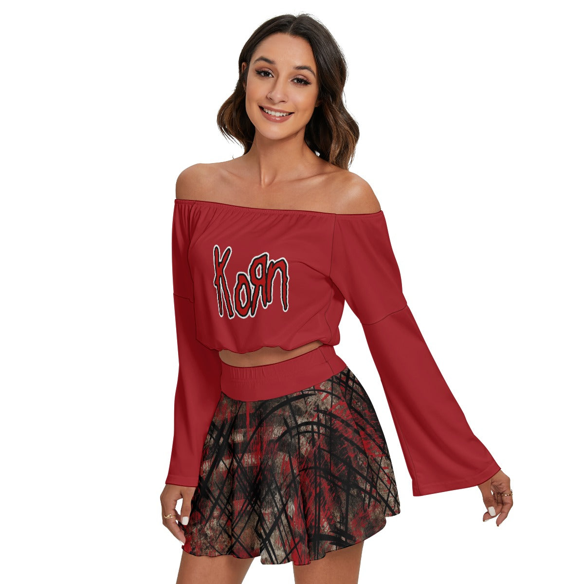 Korn Off-shoulder Top And Skirt Set