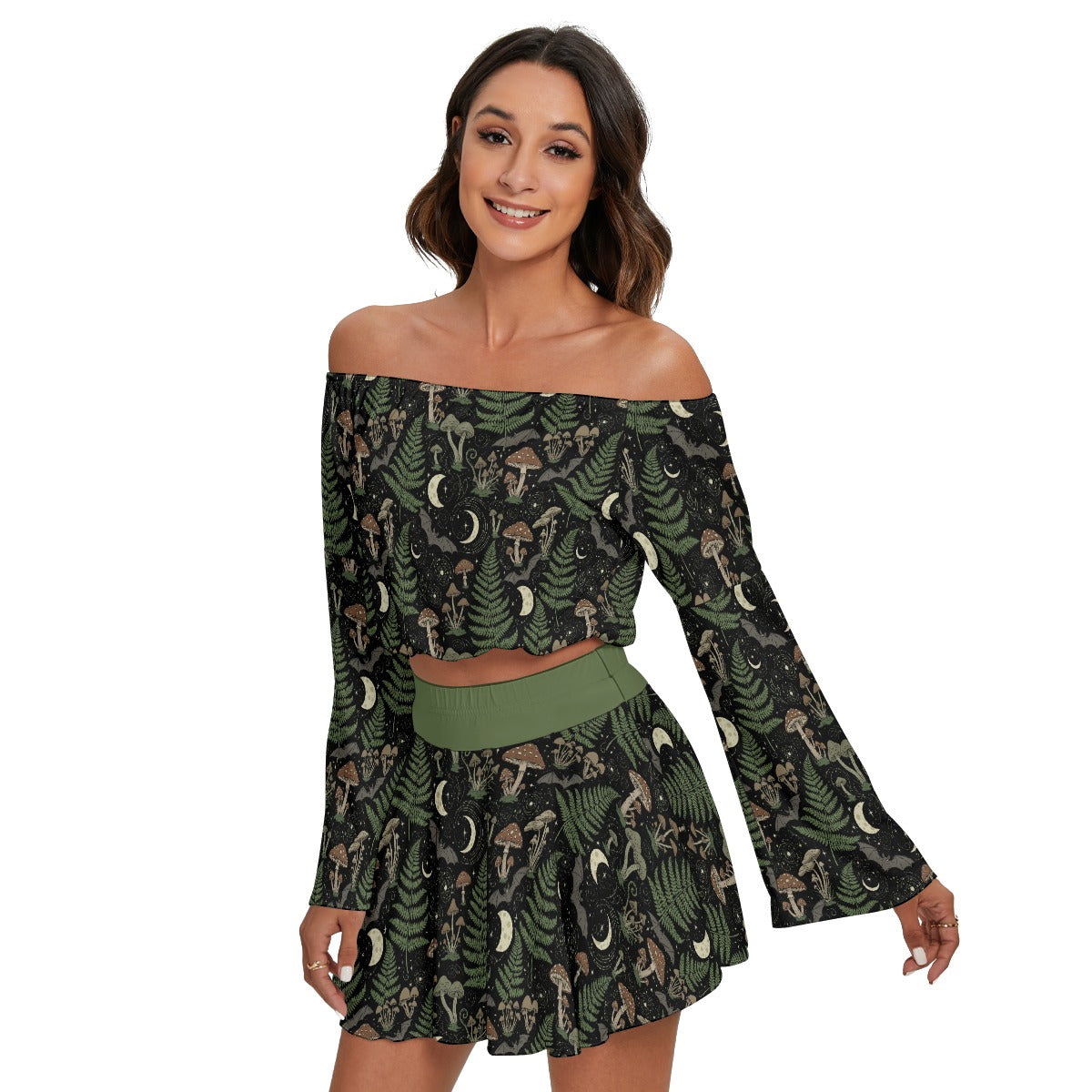 Fern Gully Off-shoulder Top And Skirt Set
