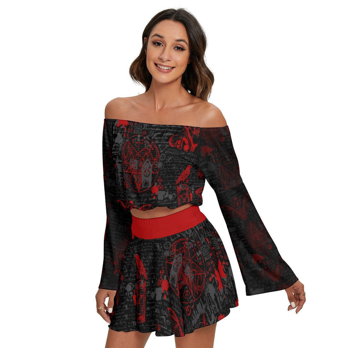 Redrum Off-shoulder Top And Skirt Set