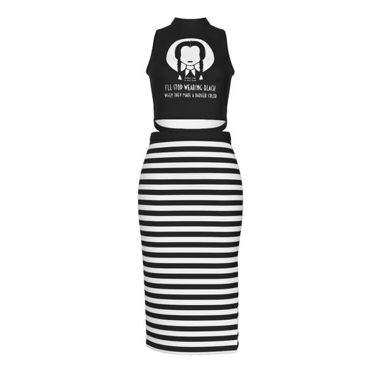 All Black Everything Split High Skirt Set