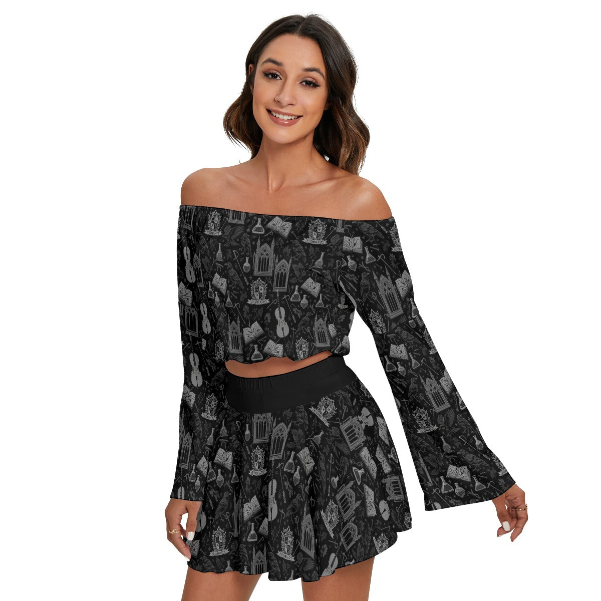 Black Wednesdays Off-shoulder Top And Skirt Set