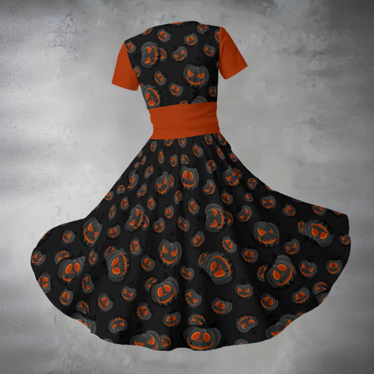 Pumpkin Queen V Neck Midi Dress
