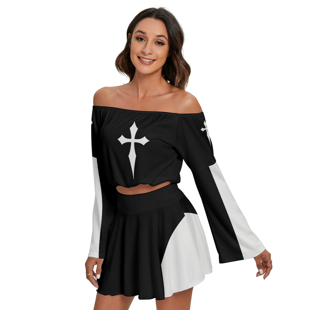 Say Your Prayers Off-shoulder Top And Skirt Set