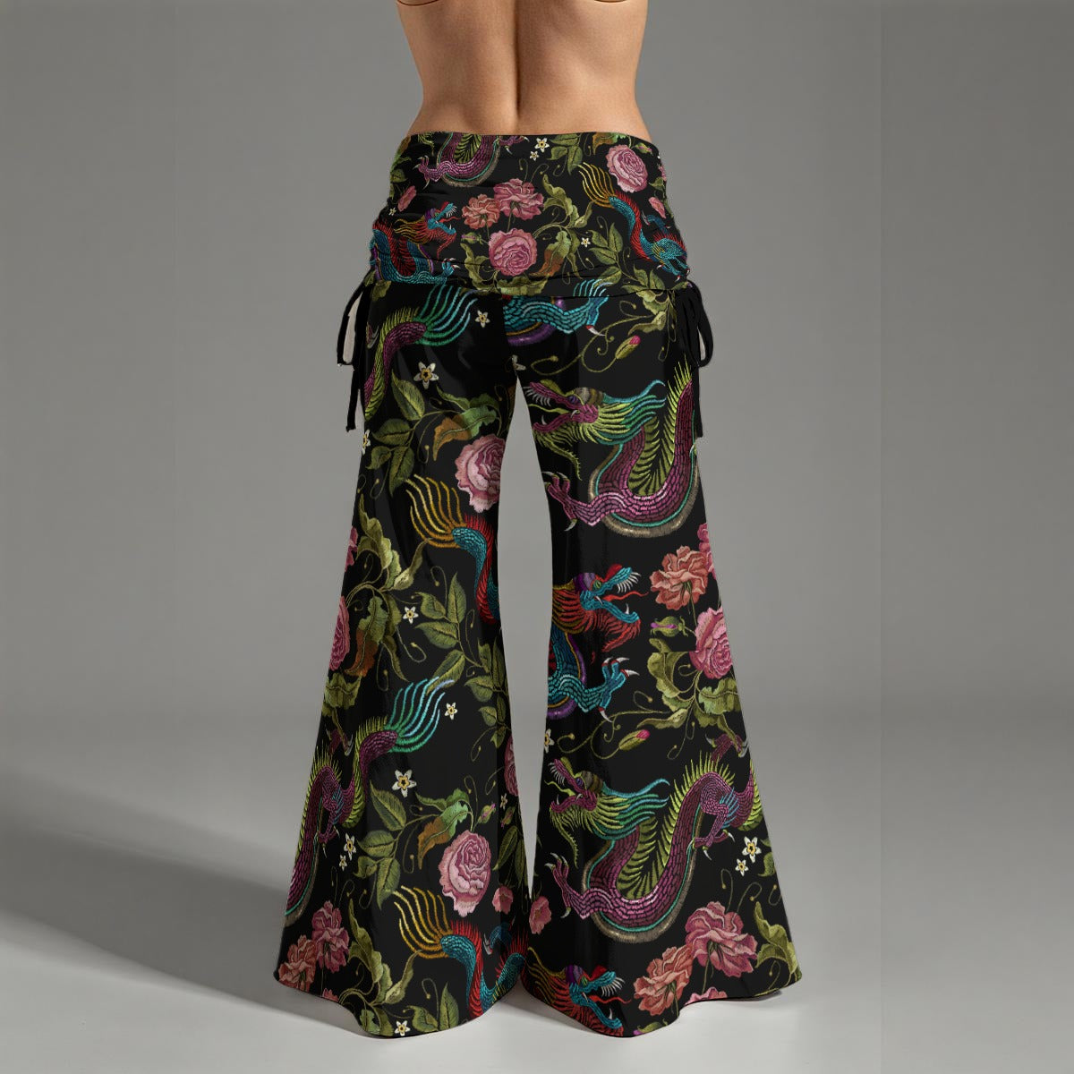 Dragons & Flowers High Waist Wide Leg Pants