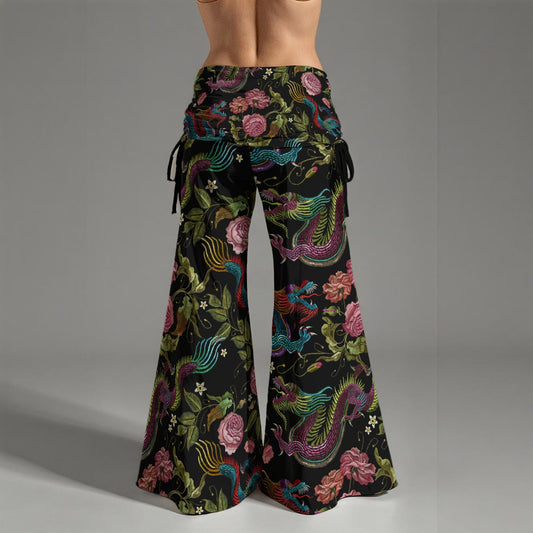 Dragons & Flowers High Waist Wide Leg Pants