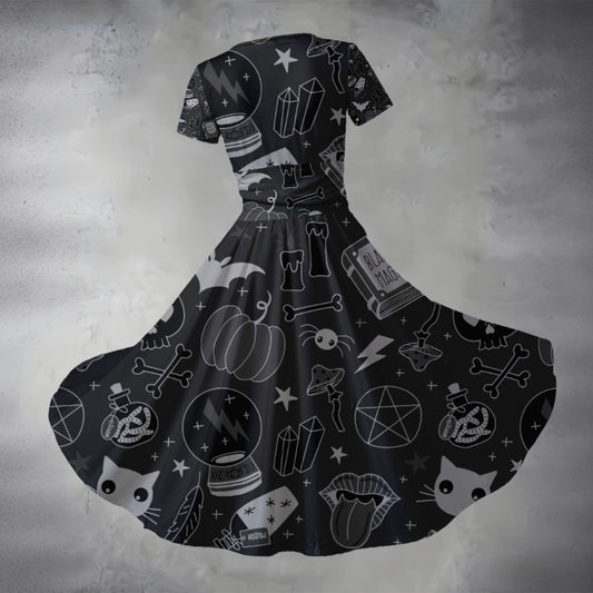 Spooky Mystic V Neck Midi Dress