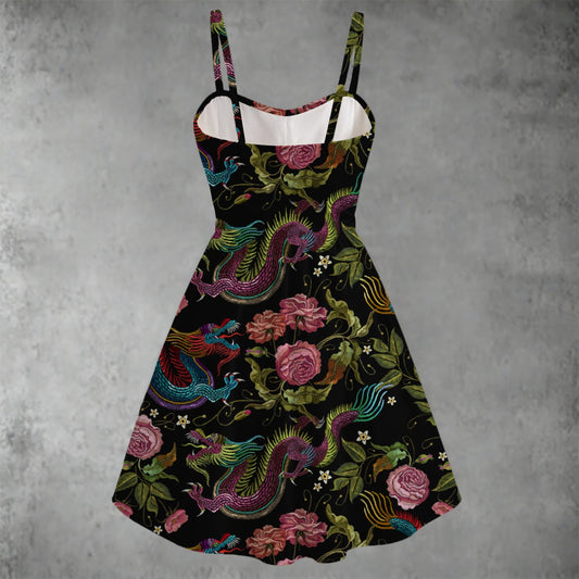Dragons & Fowers Spaghetti Strap Dress