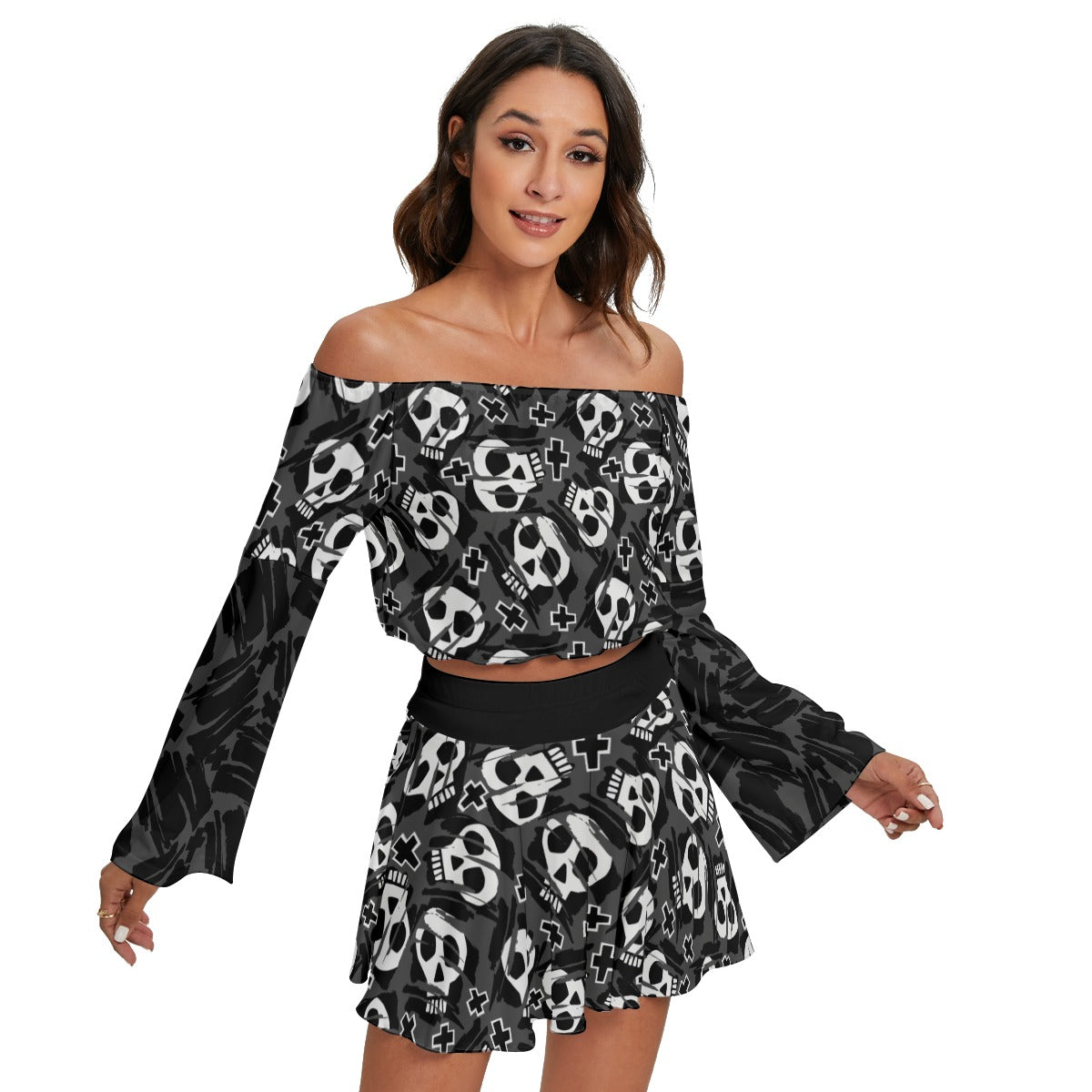 Christ is Dead Off-shoulder Top And Skirt Set