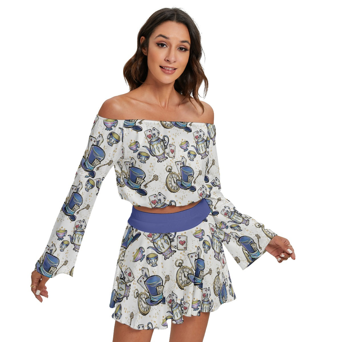Madd Here Off-shoulder Top And Skirt Set