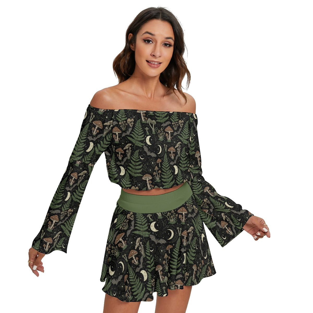 Fern Gully Off-shoulder Top And Skirt Set