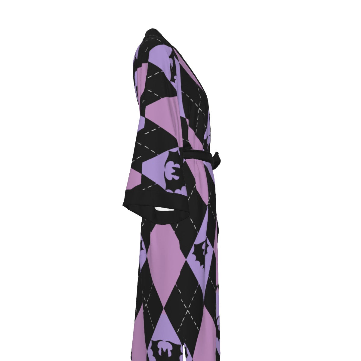 Bratty Argyle Satin Kimono Long Robe