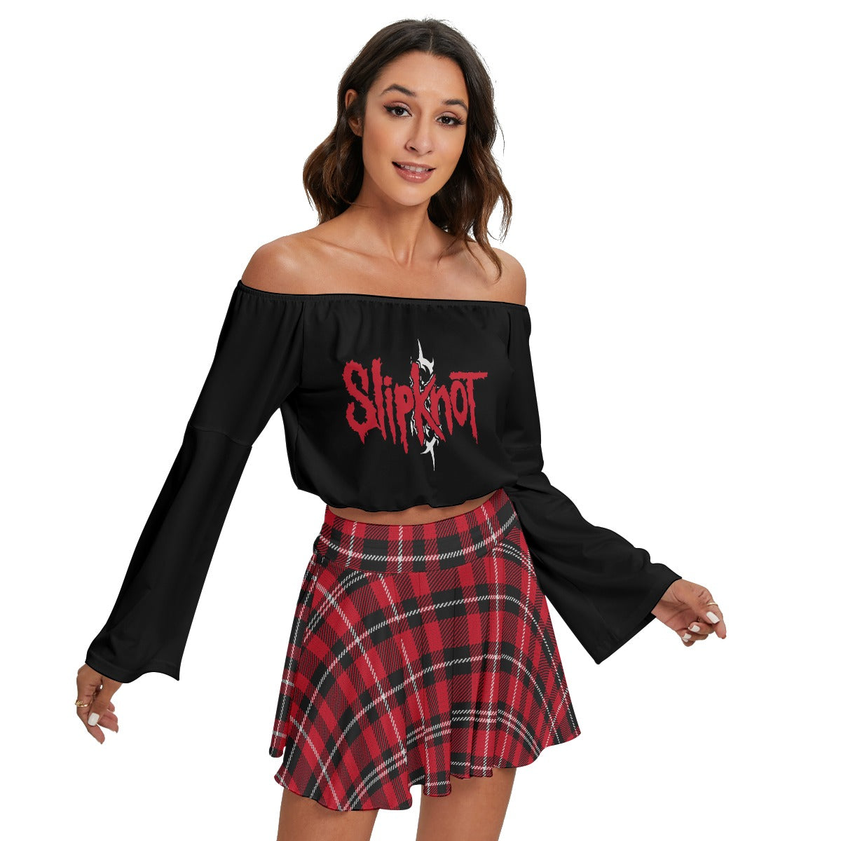 Slipknot Off-shoulder Top And Skirt Set