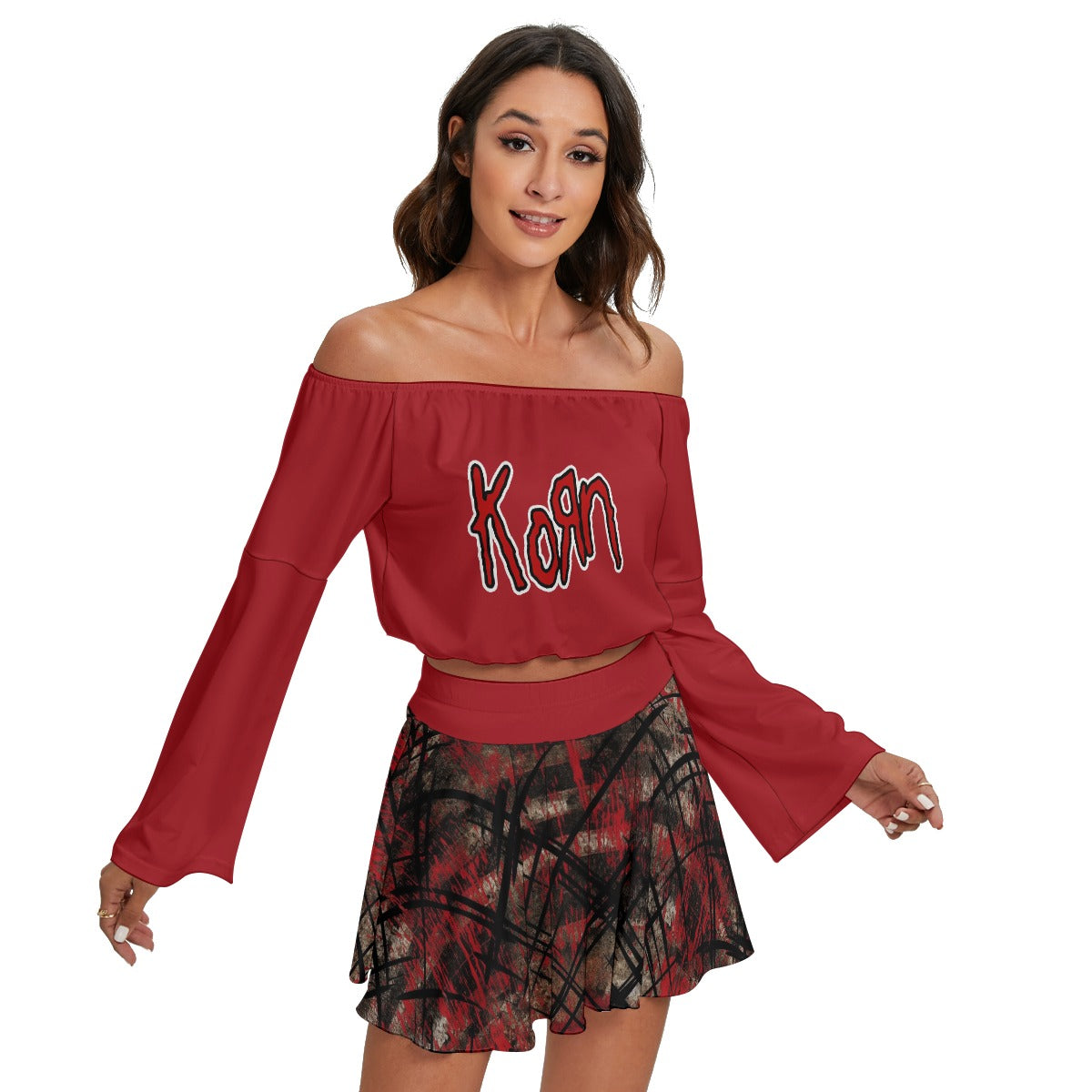 Korn Off-shoulder Top And Skirt Set