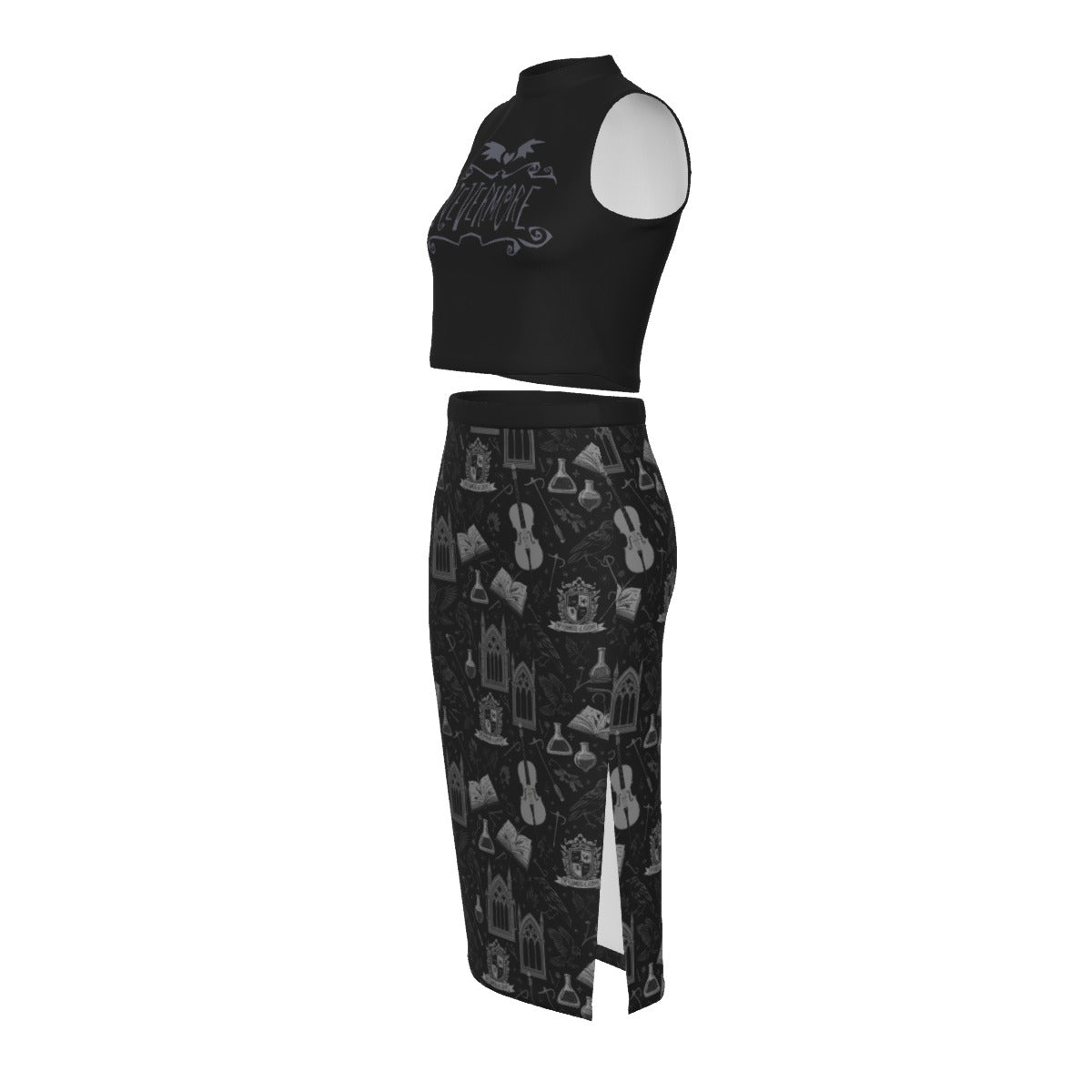 Nevermore (school daze) Split High Skirt Set