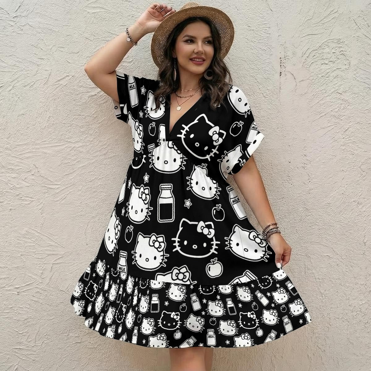 Kitty Galore V-Neck Short Sleeve Dress