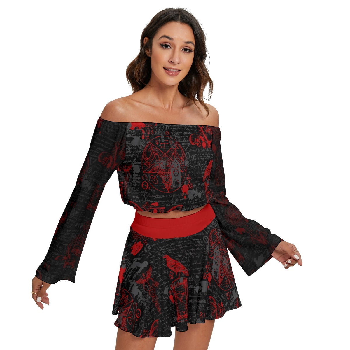 Redrum Off-shoulder Top And Skirt Set