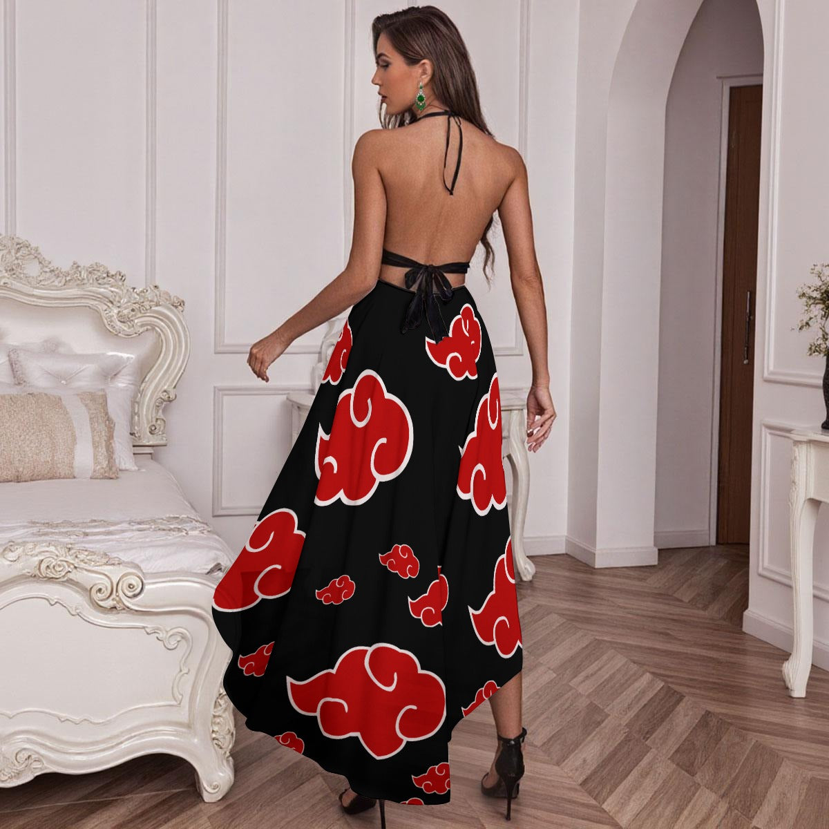 Red Cloud Mesh Lace Evening Dress