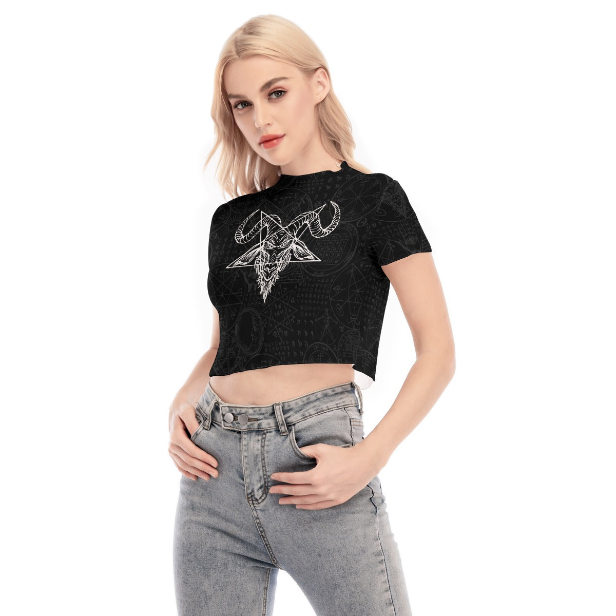 Baphomet Short Sleeves Mesh Crop Top