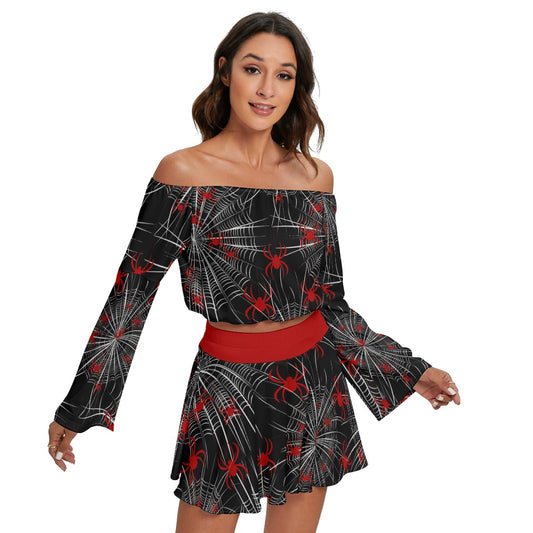 Black Widow Off-shoulder Top And Skirt Set