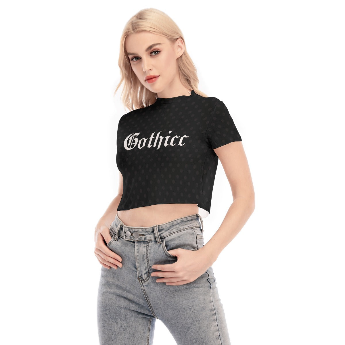 Gothicc Short Sleeves Mesh Crop Top