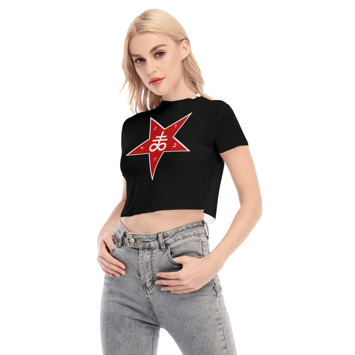 Baphomet Star Short Sleeves Mesh Crop Top