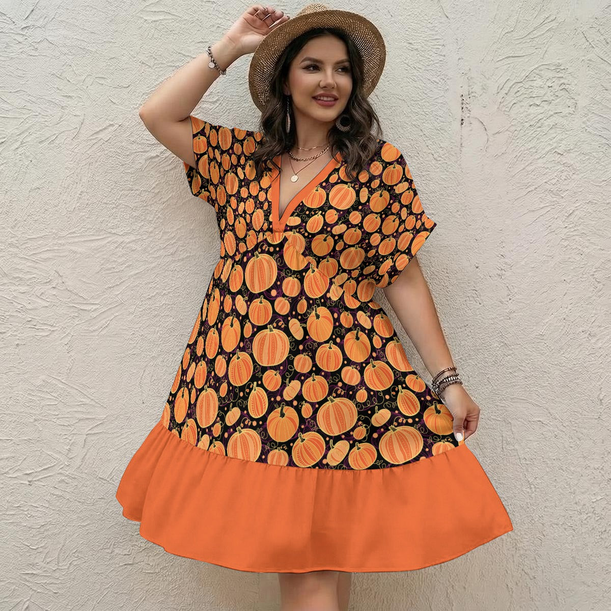 Halloween Queen V-Neck Short Sleeve Dress