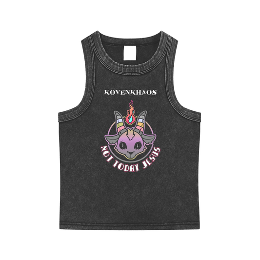 Not Today Satan Snow Washed Tank Top