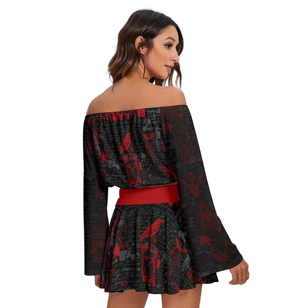 Redrum Off-shoulder Top And Skirt Set