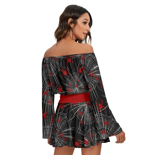 Black Widow Off-shoulder Top And Skirt Set