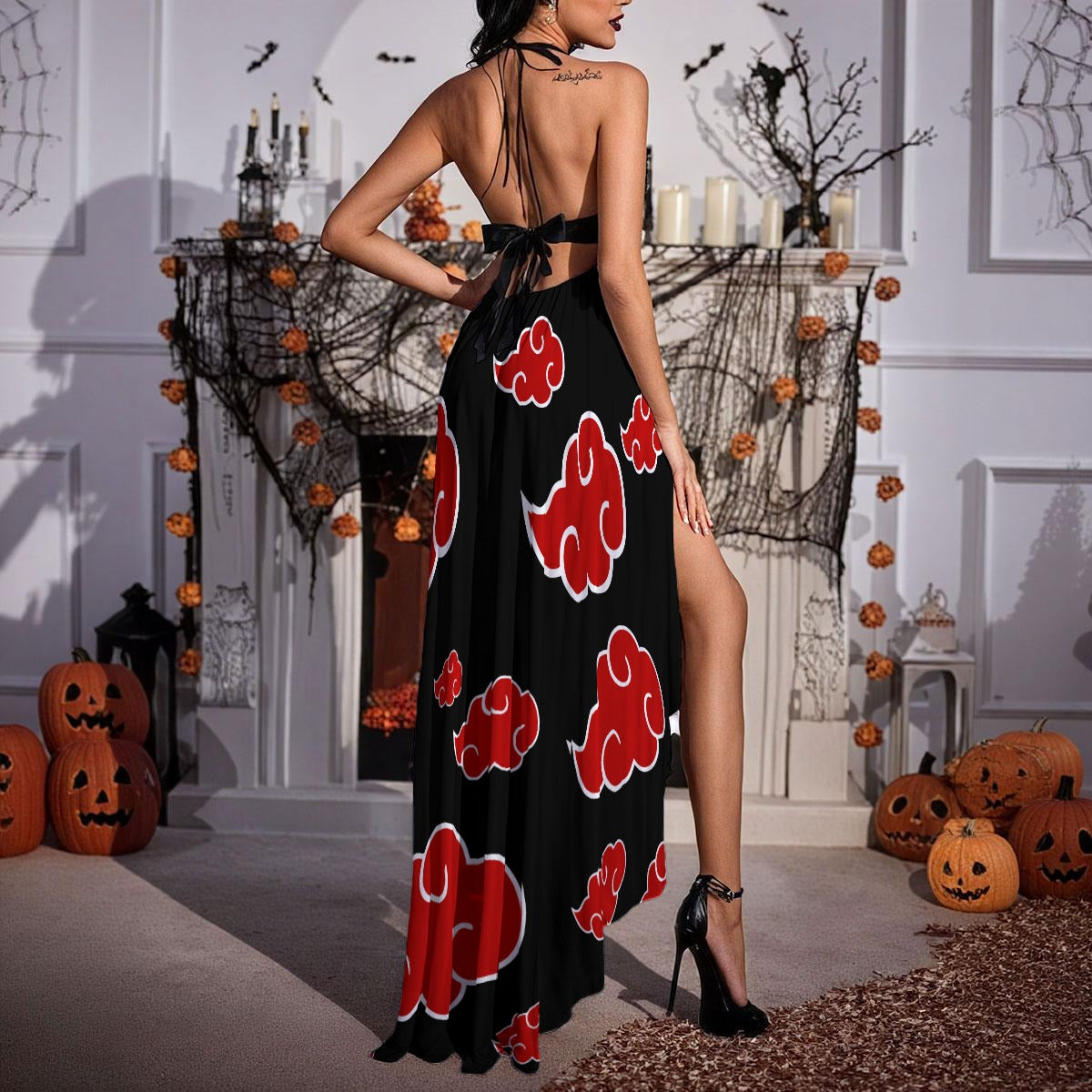 Red Cloud Mesh Lace Evening Dress