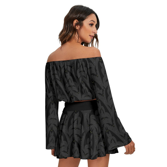 Bat Attack Off-shoulder Top And Skirt Set