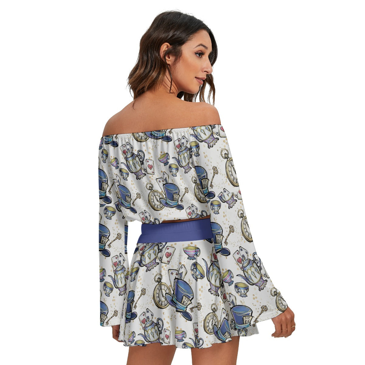 Madd Here Off-shoulder Top And Skirt Set