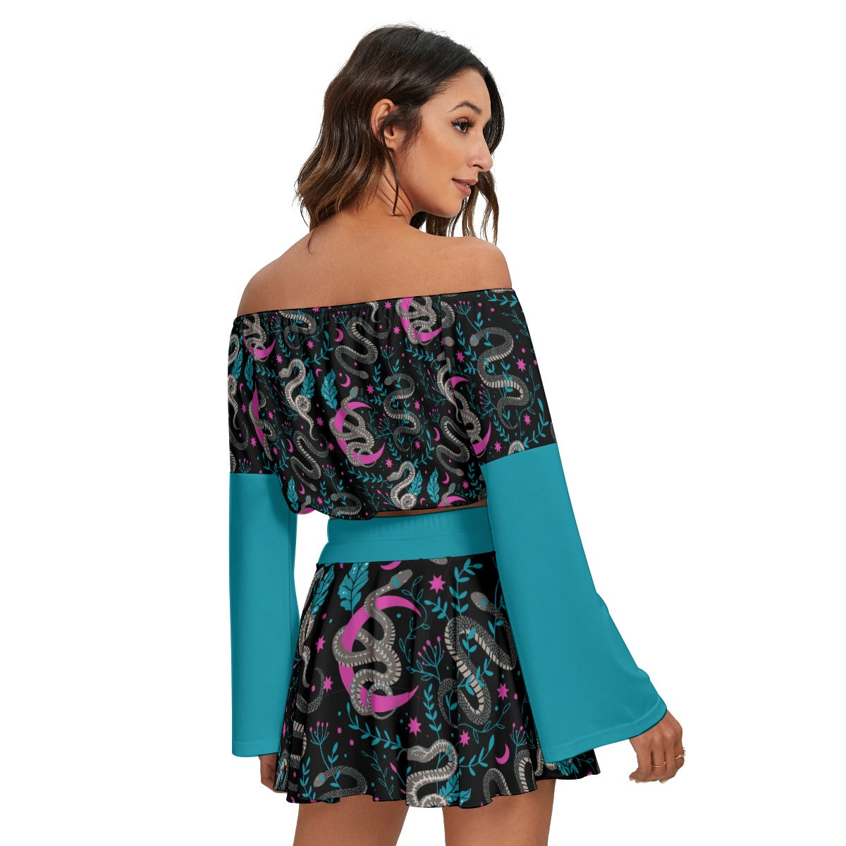 Snakes & Moons Off-shoulder Top And Skirt Set