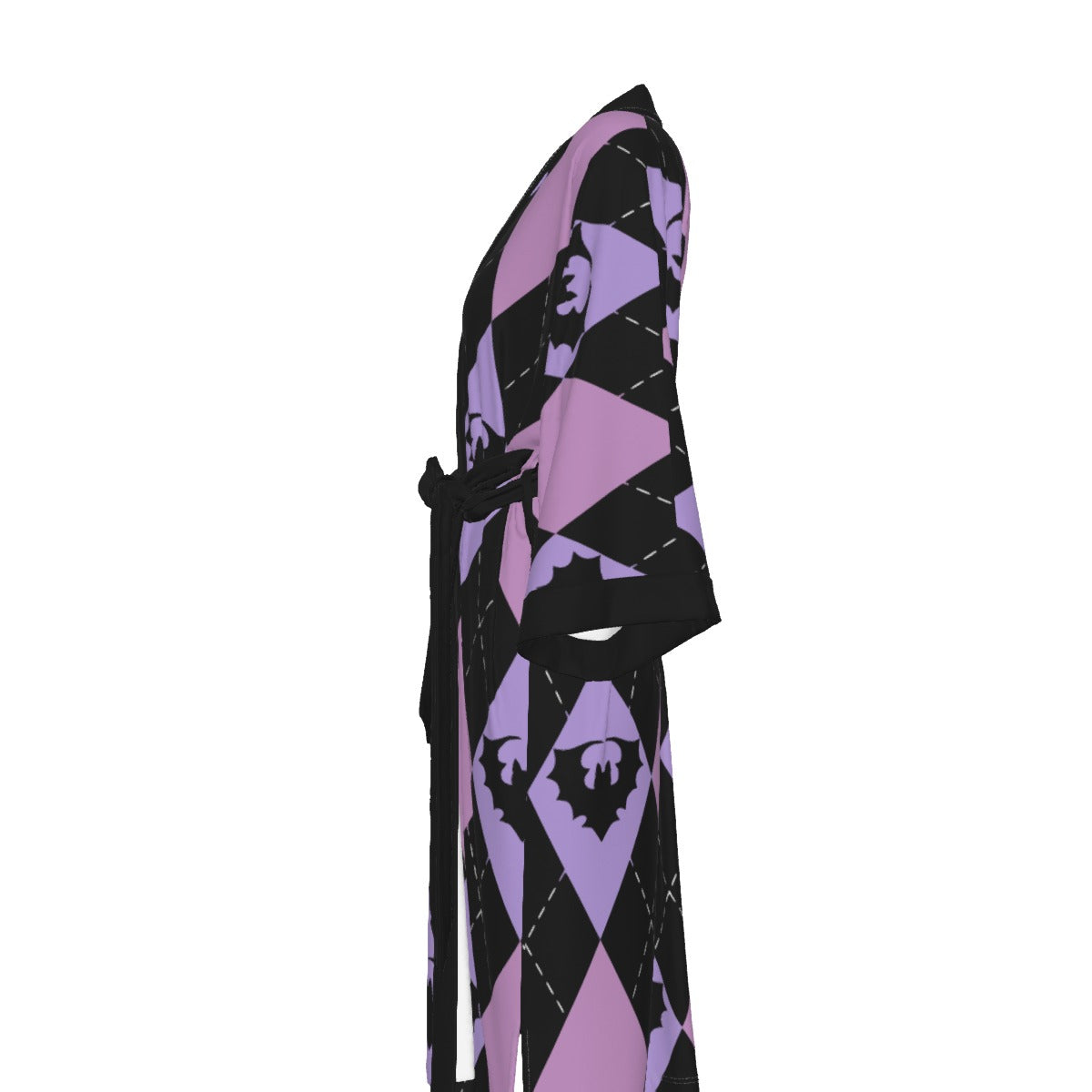 Bratty Argyle Satin Kimono Long Robe