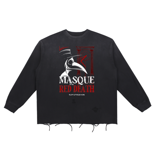 Red Death - Snow Wash Raw Edge Cotton T-Shirt