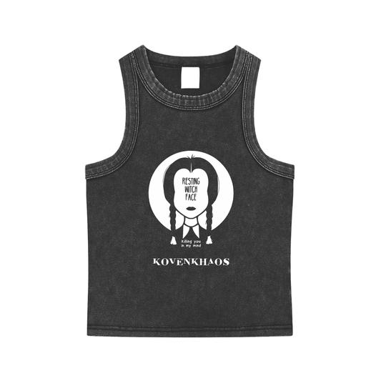 Resting Witch Face Snow Washed Tank Top