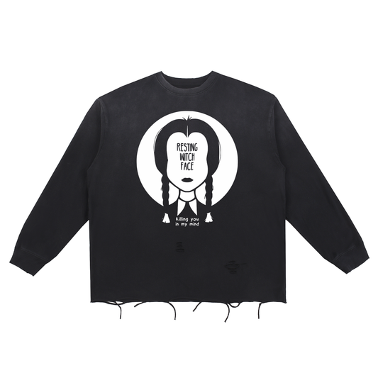 Resting Witch Face - Snow Wash Raw Edge Cotton T-Shirt