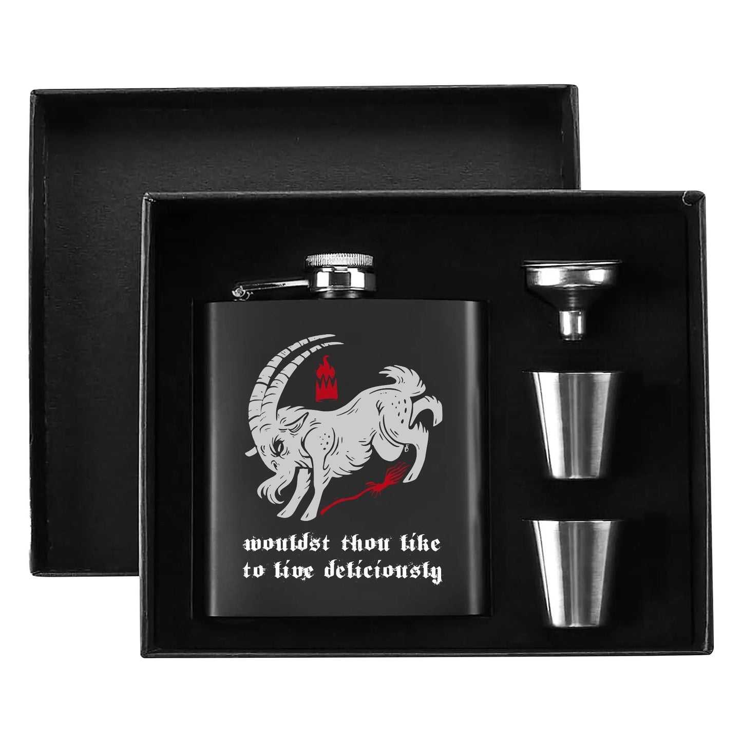 Live Deliciously 7oz Black Stainless Steel Flask Set