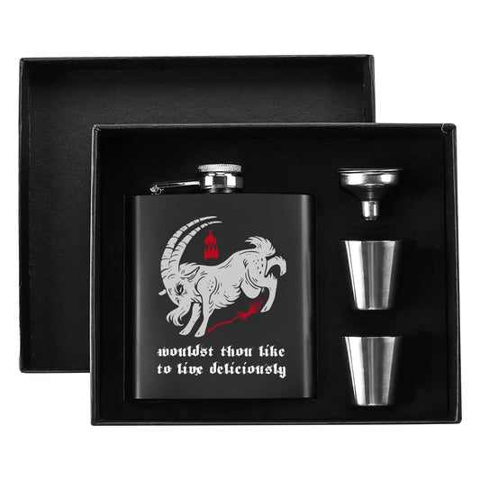 Live Deliciously 7oz Black Stainless Steel Flask Set